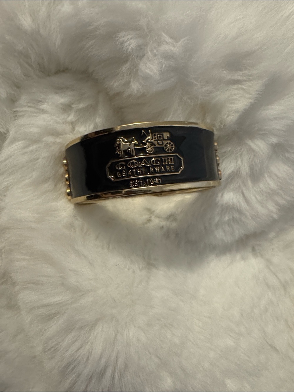 Coach Black and Gold Enamel Logo Cuff Bracelet